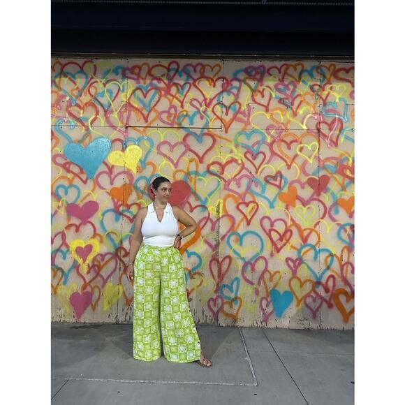 THE ODELLS Neon Green Tropical Linen Blend Loose Wide Leg Anna Pant Size Small - Picture 3 of 14